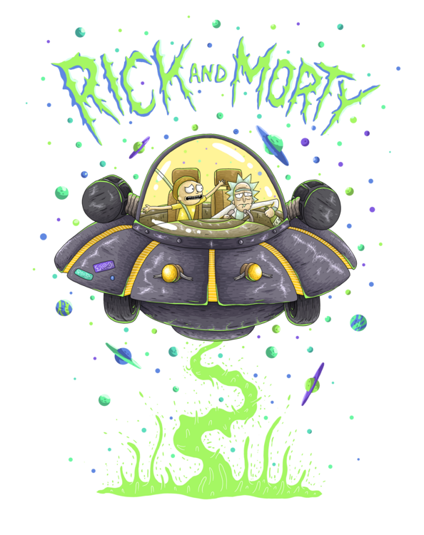 T-shirt Rick and Morty in a Space Shuttle
