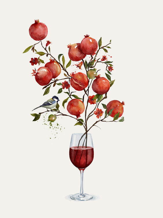 Poster Pomegranate in a glass of wine