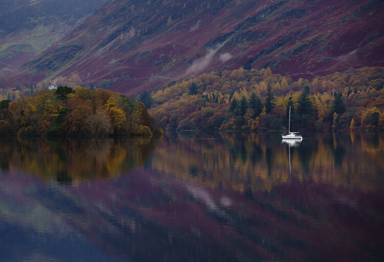 Poster Autumnal reflections over Derwentwater lake