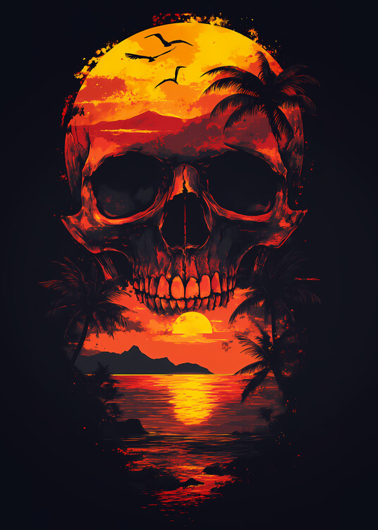 Poster sunset with skull