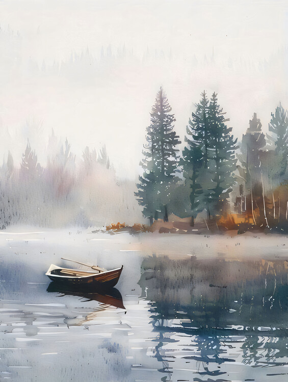 Quadro em tela Boat on tranquil lake