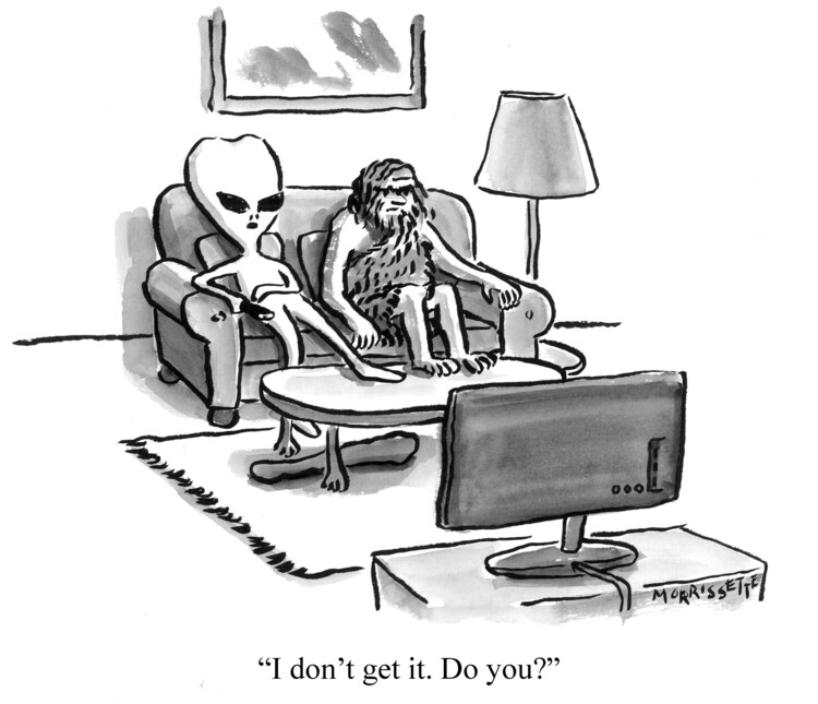 Poster Caveman and Alien Watch TV