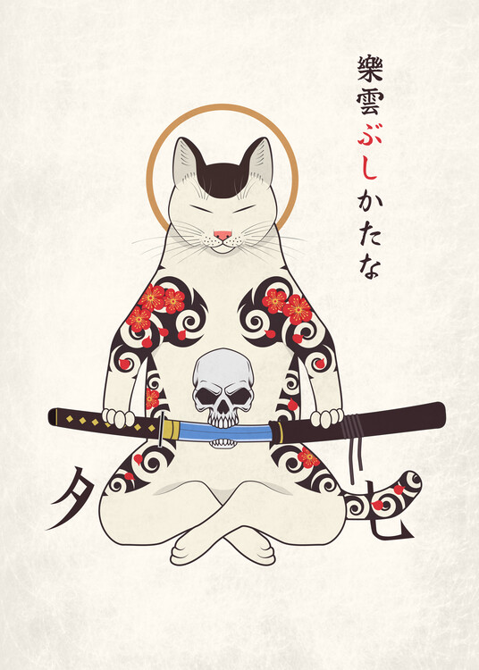 Poster Samurai Cat Tattoo