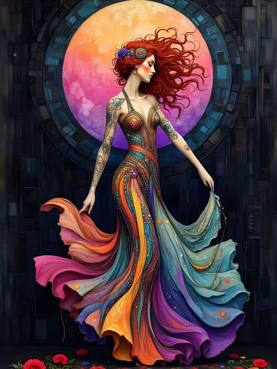 Poster Dancing Woman and Moon
