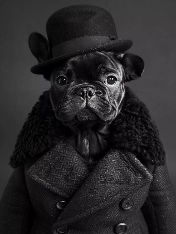 Juliste Black French Bulldog wearing coat