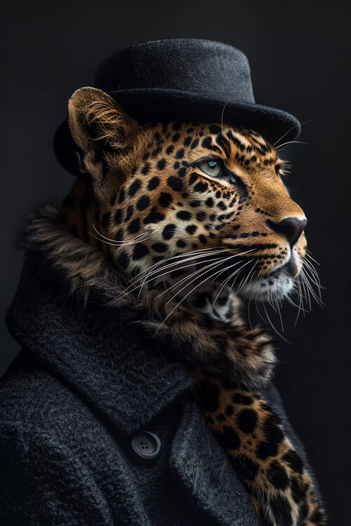 Canvas Print Leopard in winter clothes