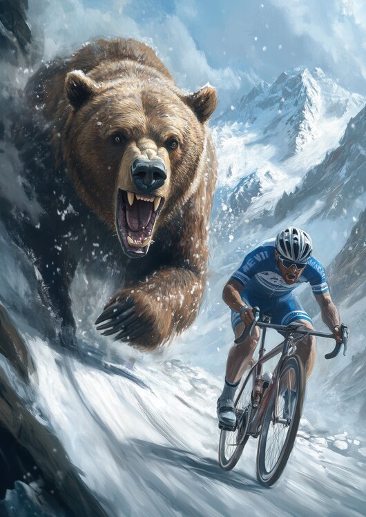 Canvas Print Wild Bear Attacking Cyclist