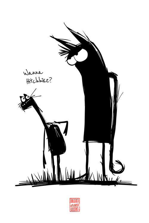 Poster The Devil and the Cat - Wanna Hitchhike? - Being a Traveller