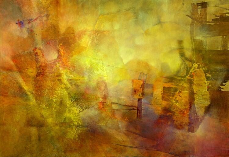 Póster Golden light with orange and green