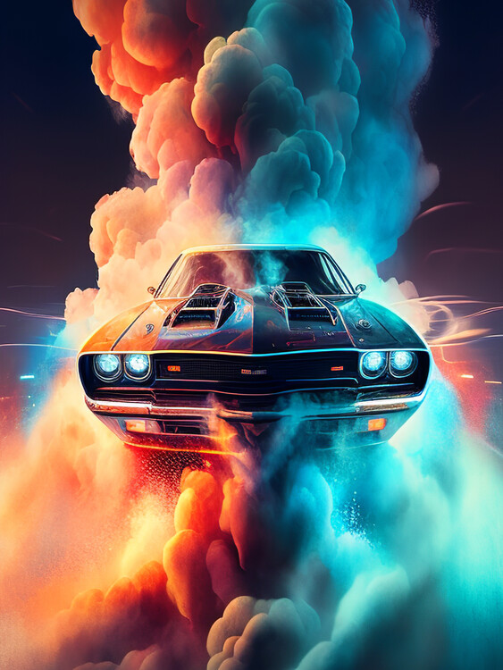 Poster retro classic muscle car colorfull