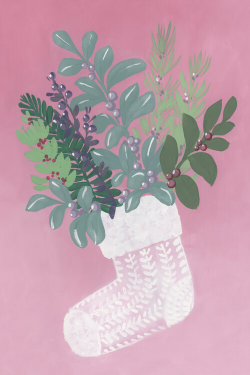 Poster Pink floral stocking