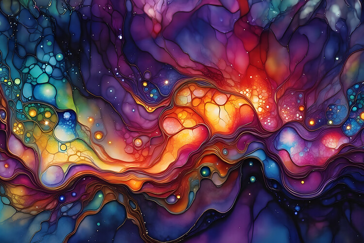 Poster Abstract oil painting with vibrant colors