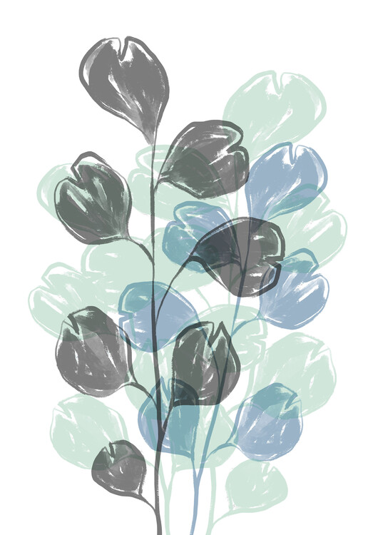 Poster Blue Flat Leaves