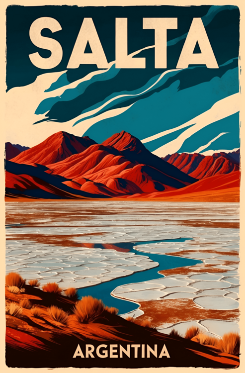 Poster Vintage Salta Argentina Illustration | Andean Landscape Art