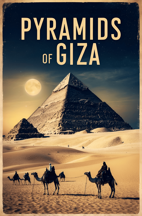 Плакат Vintage Pyramids of Giza Illustration | Timeless Egypt Art