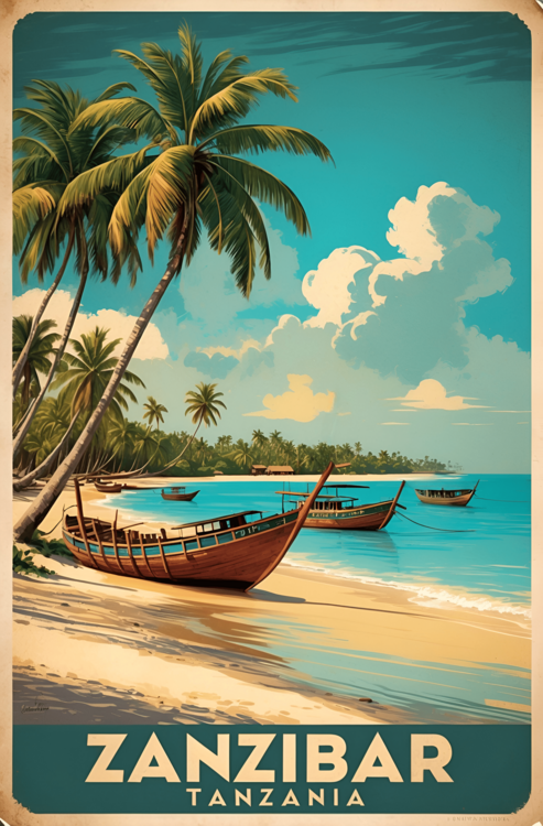 Плакат Vintage Zanzibar Illustration | Exotic African Island Art