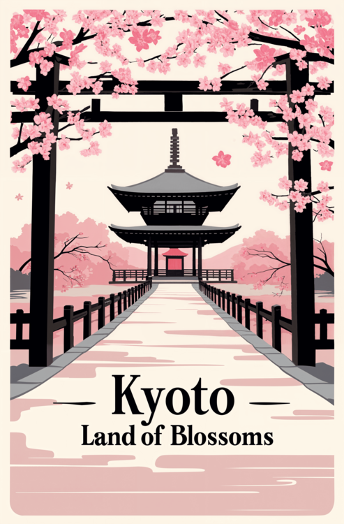Poster Kyoto Vintage Poster – Japanese Cherry Blossom Art Print