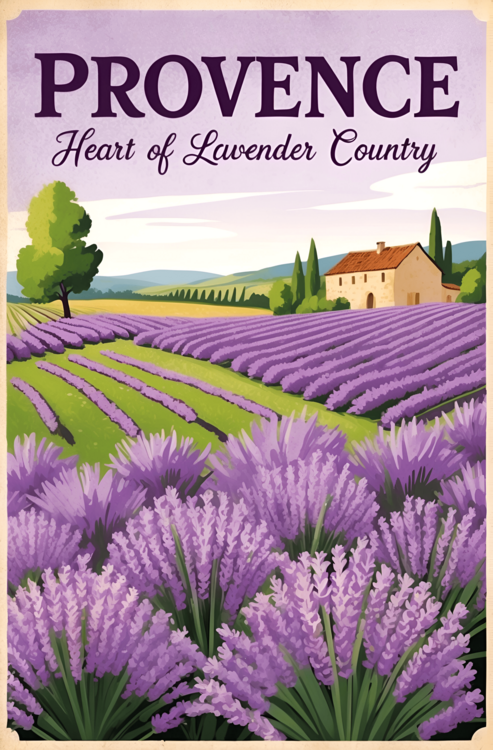 Plakat Provence Vintage Poster– Lavender Fields Illustration