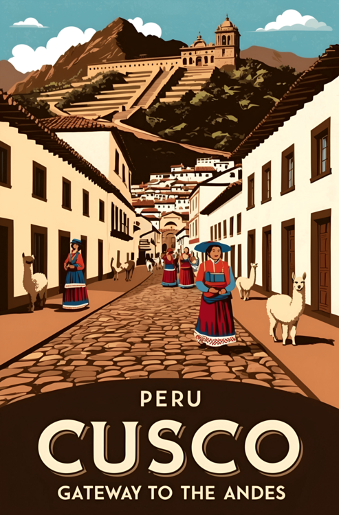 Juliste Cusco Vintage Poster – Gateway to the Andes Art Print