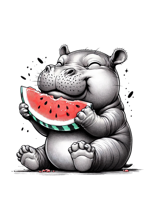 T-shirt Hippopotamus Love Watermelon