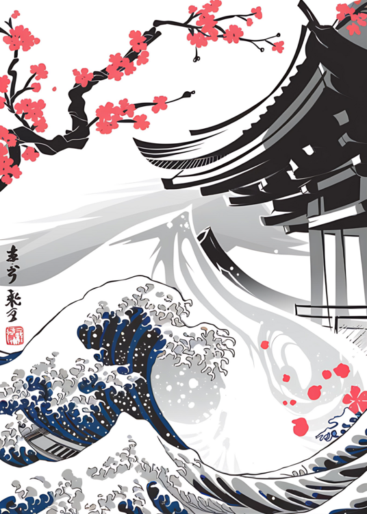 Poster Japanese Pagoda Landscape