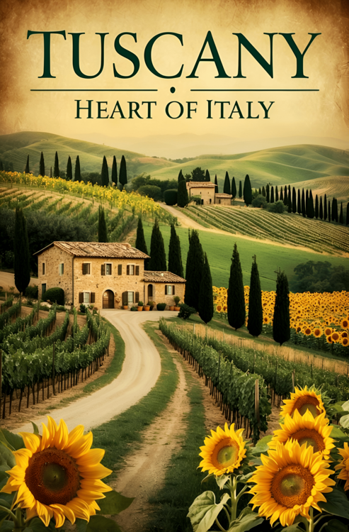 Плакат Rolling Hills of Tuscany – A Vintage Travel Art Print