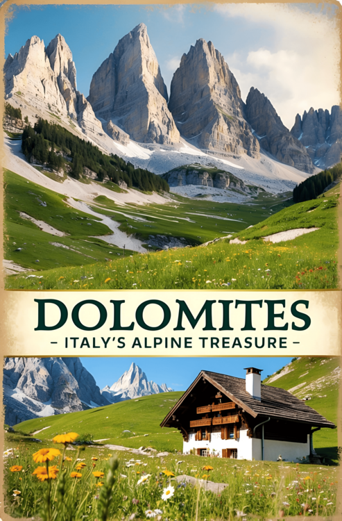Плакат Dolomites Vintage Travel Poster – Italy’s Alpine Treasure