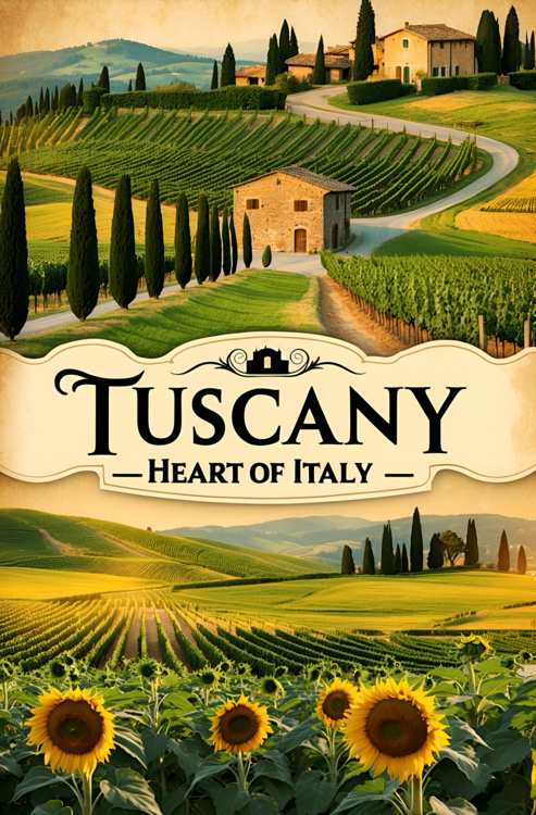 Poster Tuscany Travel Poster – Romantic Italian Countryside Views
