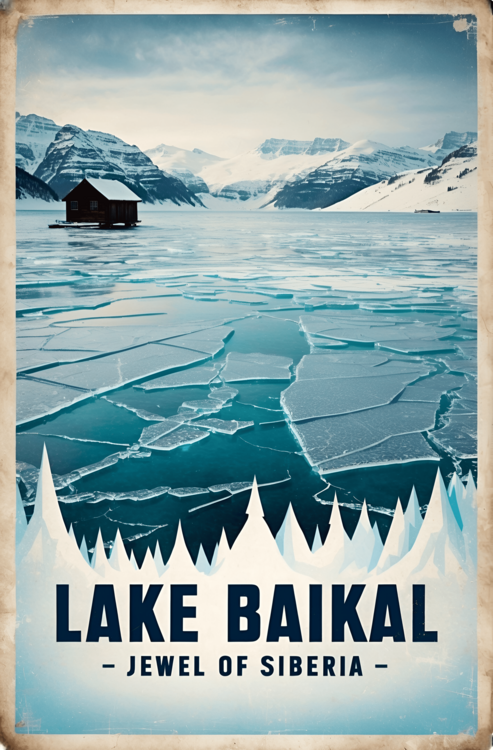 Juliste Lake Baikal Vintage Travel Poster – Siberia’s Frozen Jewel