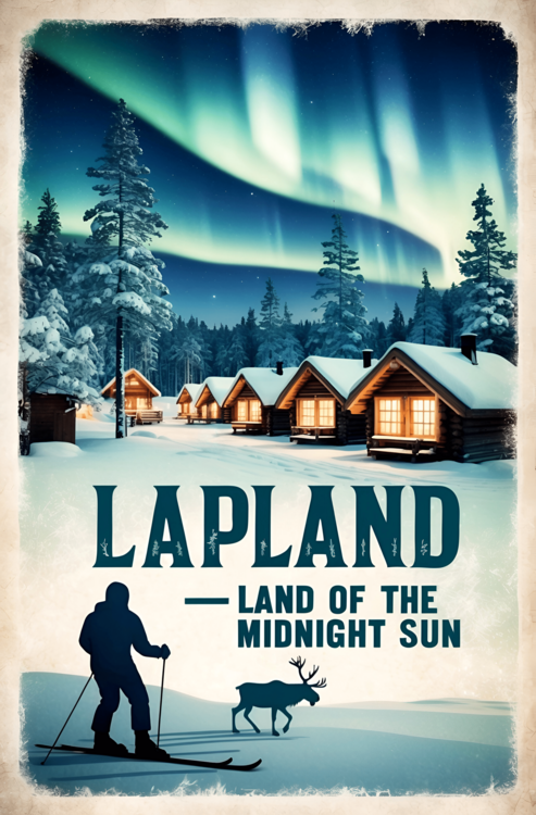 Juliste Lapland Vintage Poster – Nordic Winter Art Print