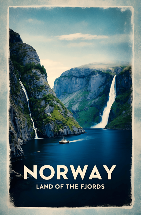Poster Norway Fjords Vintage Poster – Scenic Coastal Art Print