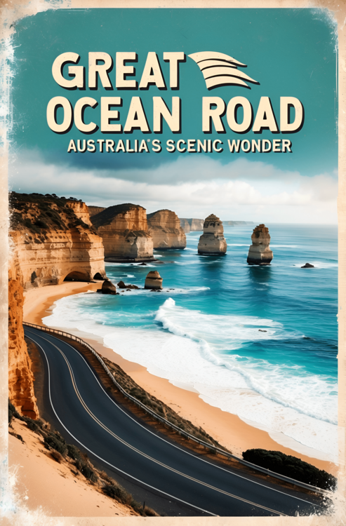 Juliste Great Ocean Road Vintage Travel Poster – Australia’s Scenic
