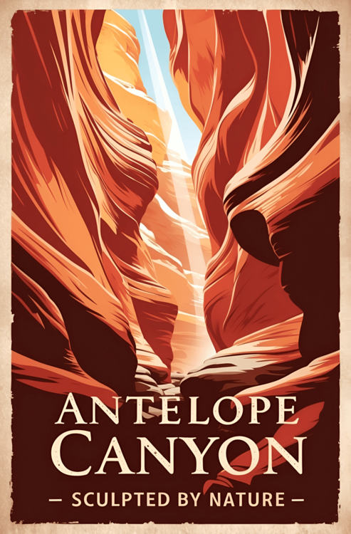 Плакат Antelope Canyon Vintage Travel Poster – Sculpted Sandstone