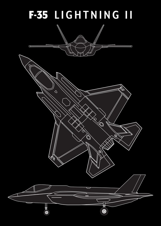 Poster Detailed line drawing of an F-35 Lightning II fighter jet.