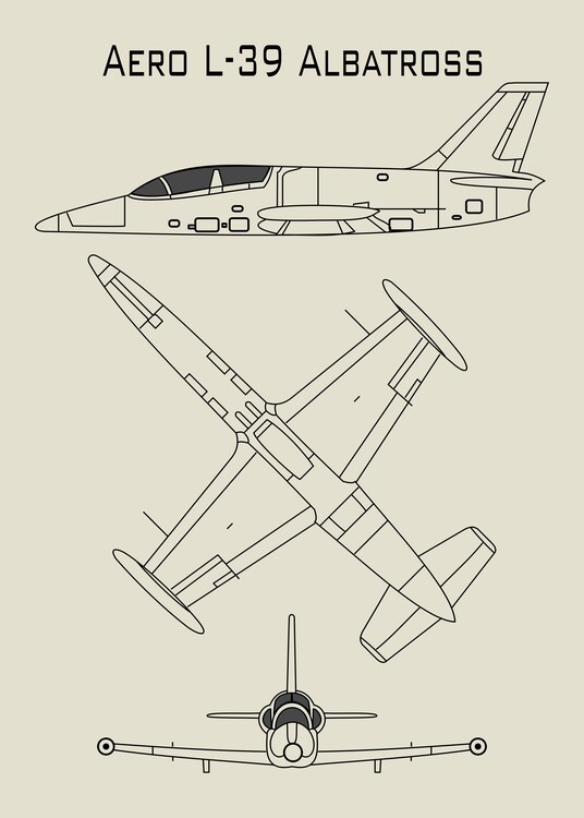Poster Line drawing of the Aero L-39 Albatross jet