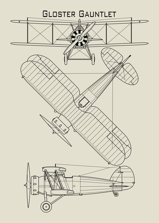 Poster This technical drawing depicts a Gloster Gauntlet biplane