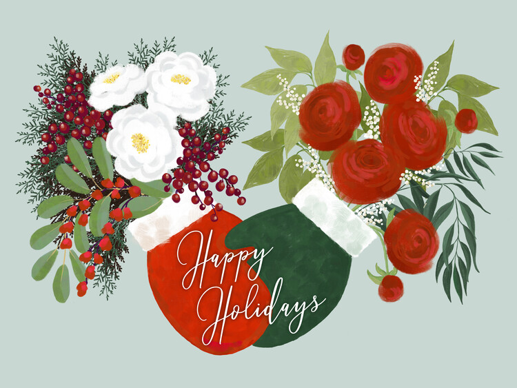 Плакат Floral holiday mittens