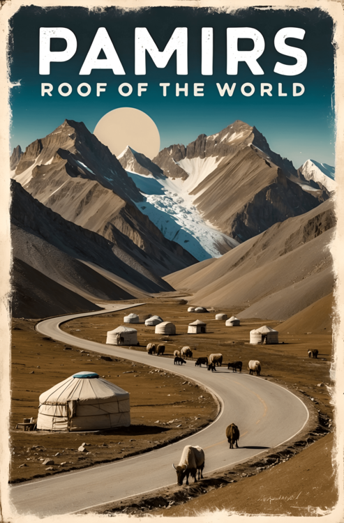 Juliste Pamirs Vintage Travel Poster – The Roof of the World