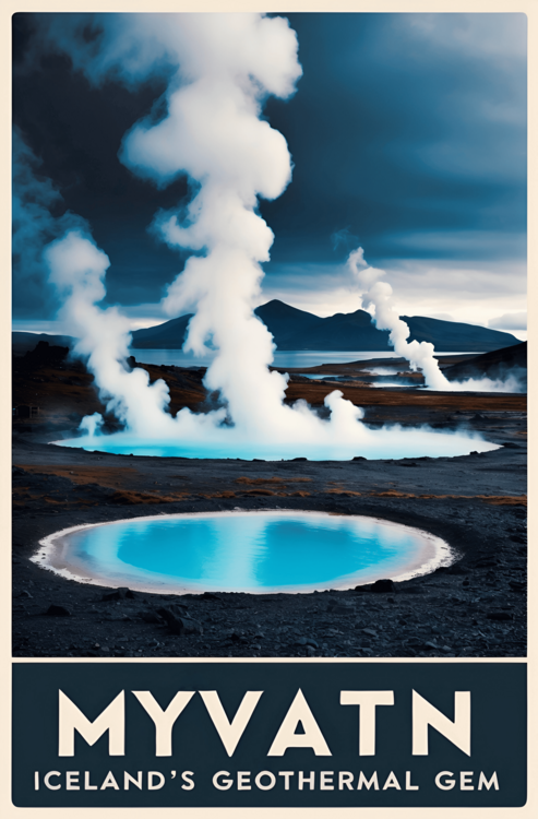 Juliste Mývatn Vintage Travel Poster – Geothermal Gem of Iceland