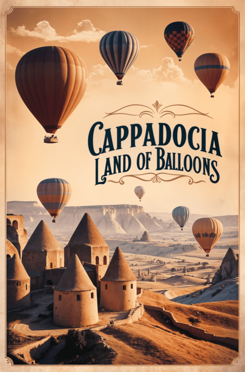 Juliste Cappadocia Vintage Travel Poster – Land of Fairy Chimneys