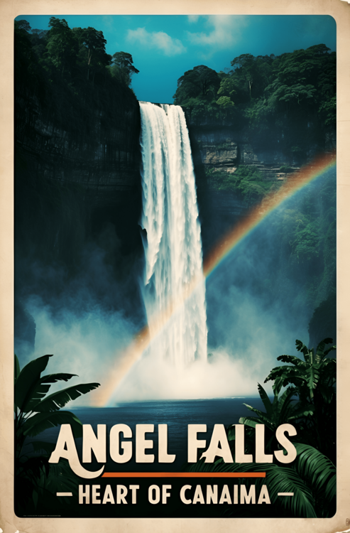 Juliste Angel Falls Vintage Travel Poster  World’s Tallest Waterfall