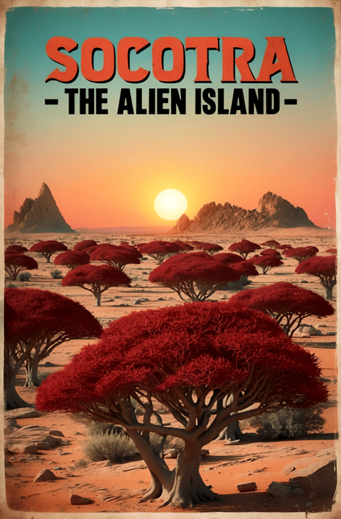Juliste Socotra Island Vintage Travel Poster – Land of Alien Trees