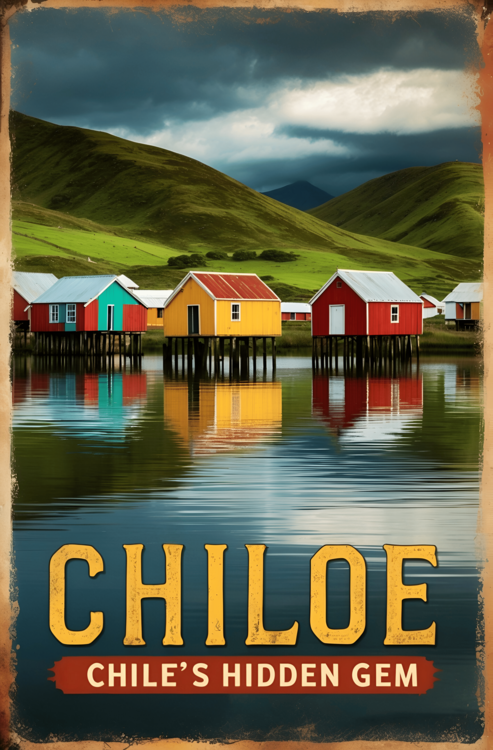 Αφίσα Chiloe Island Vintage Travel Poster – Chile’s Hidden Gem