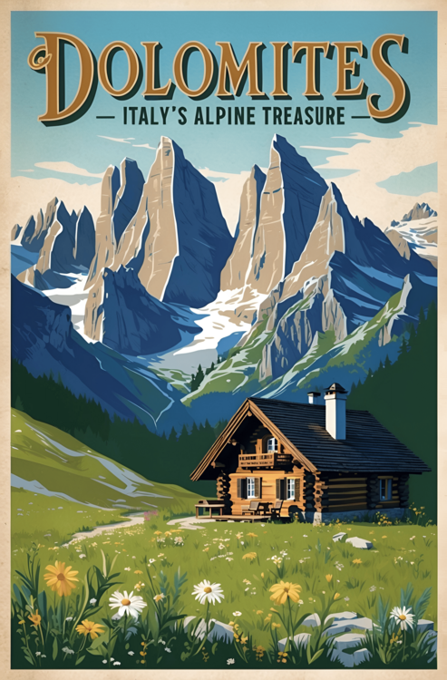 Αφίσα Dolomites Vintage Travel Poster – Italy’s Alpine Treasure