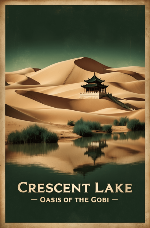 Αφίσα Crescent Lake Vintage Travel Poster – Oasis of the Gobi