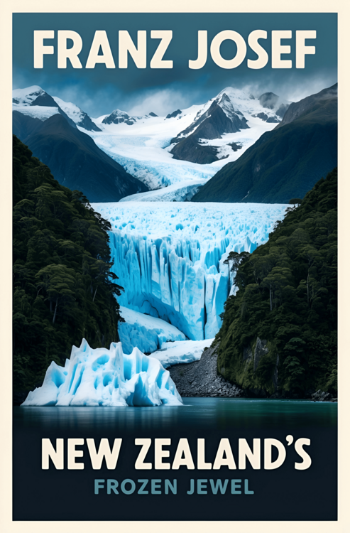 Αφίσα Franz Josef Glacier Vintage Travel Poster – Frozen Jewel of
