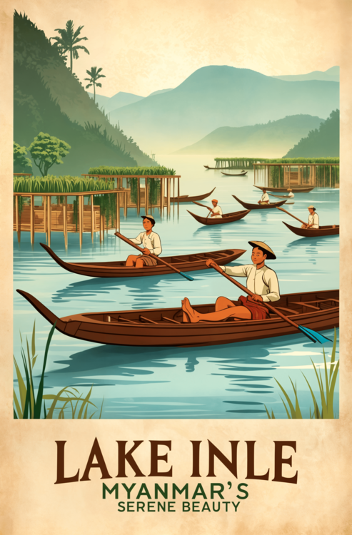 Αφίσα Lake Inle Vintage Travel Poster – Serene Beauty of Myanmar