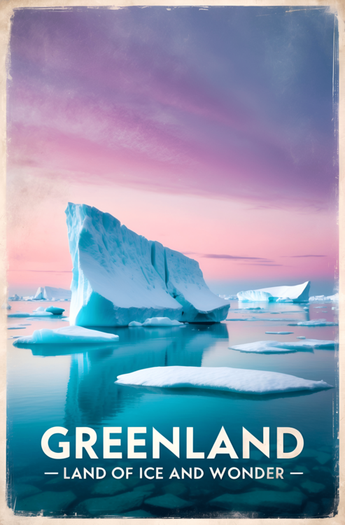 Αφίσα Greenland Vintage Travel Poster – Land of Icebergs and Wonde