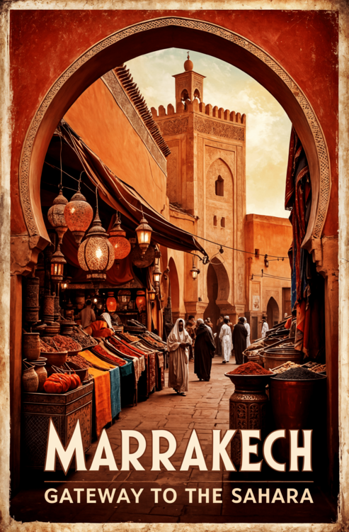 Poster Marrakech Vintage Travel Poster - Gateway to The Sahara