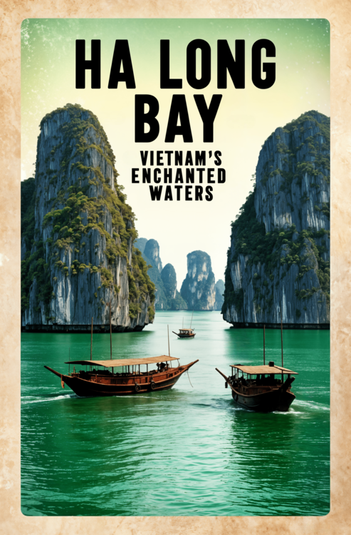 Αφίσα Ha Long Bay Vintage Travel - Vietnam's Enchanted Waters